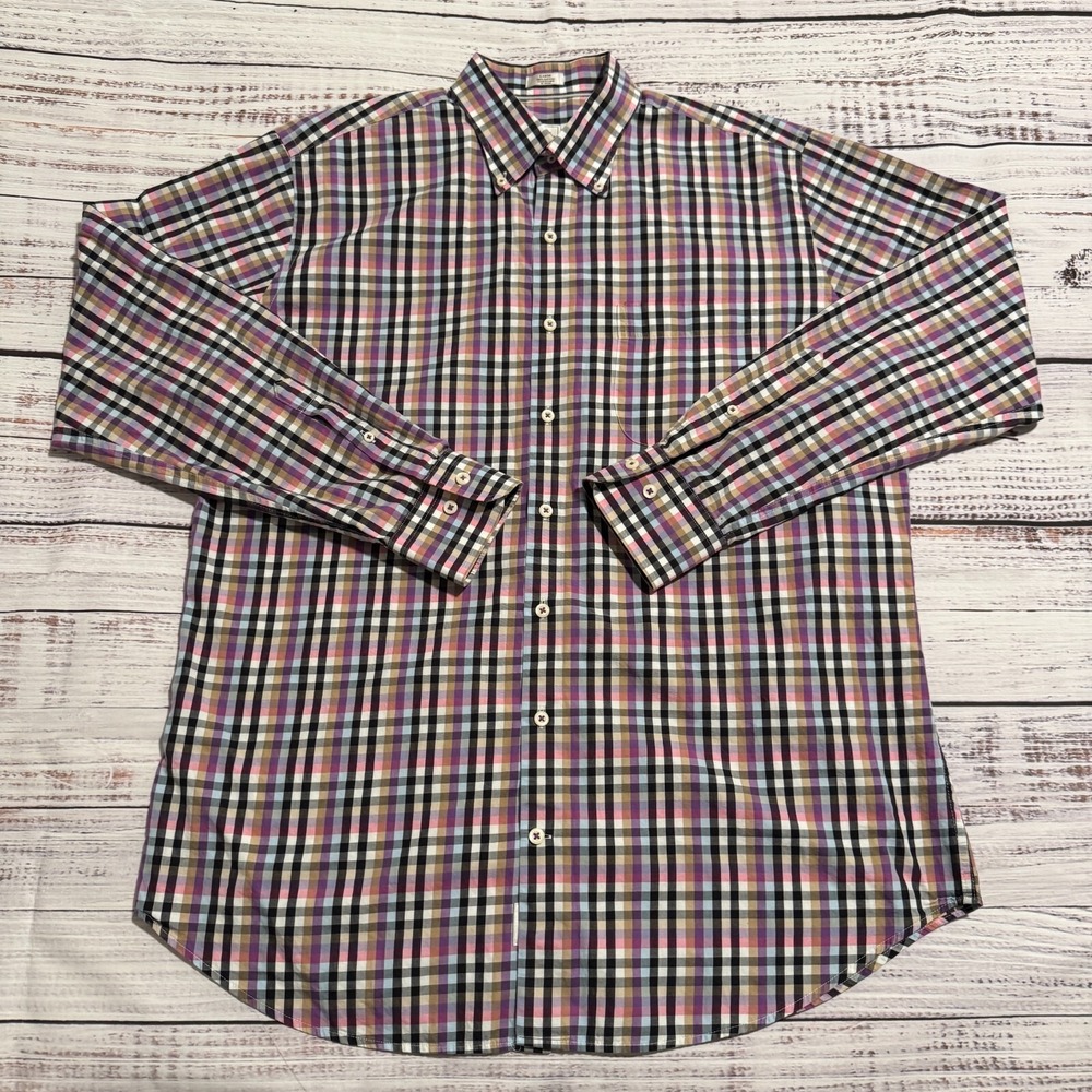 Peter Millar Polyester Button Down Shirt Multicolor 100% Cotton Men's Size Large